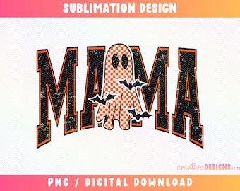 Mama Halloween PNG | Mama Png Designs| Varsity | Checkered Ghost Png | Trendy Halloween | Checkerboard | Distressed Png | Digital Download