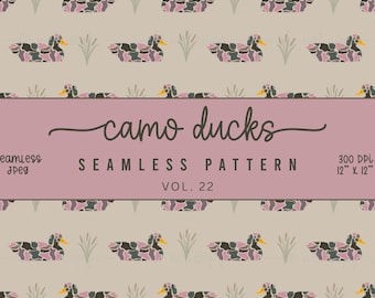 Distressed Camo Ducks Seamless Pattern | Girl Duck Patterns | Camouflage | Cattails | Wallpapers | Sublimation Pattern | Digital Download