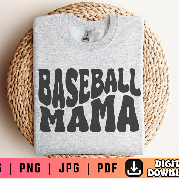 Baseball Mama SVG PNG PDF, Baseball Svg Png, Baseball Mom Shirt Svg Png, Retro Wavy Text Svg, Retro Font, Baseball Sublimation, Sports Svg