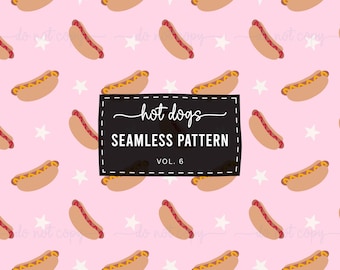 Hot Dog Seamless Pattern | Patriotic | American Flag | 4th of July Patterns | Stars | Light Pink | Sublimation Pattern | Digital Download