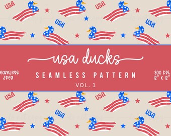 USA Ducks Seamless Pattern | Patriotic Patterns | American Flag | 4th of July | Stars | Wallpapers | Sublimation Pattern | Digital Download