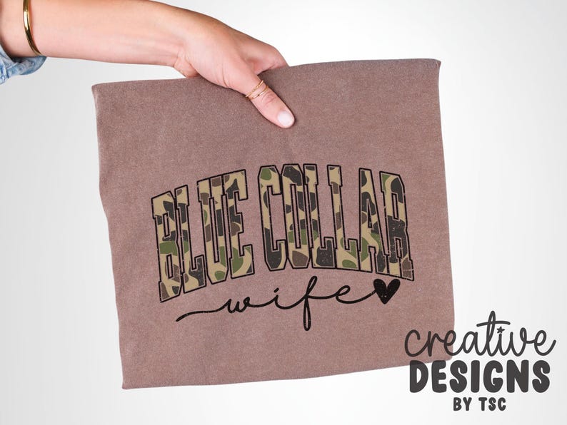 Blue Collar Wife Camo PNG | Camouflage | Distressed | Varsity Font | Sublimation | Digital Download image 3