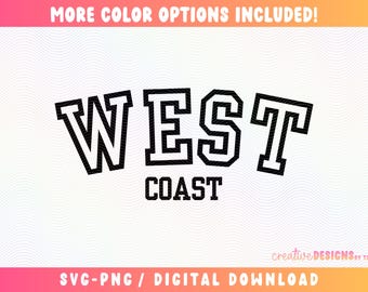 SVG PNG de la Costa Oeste / Fuente universitaria / Archivo de corte / Descarga digital