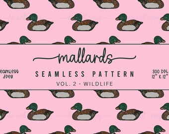 Mallard Ducks Seamless Pattern | Duck Fabric Patterns | Nursery | Wallpapers | Sublimation Pattern | Digital Download