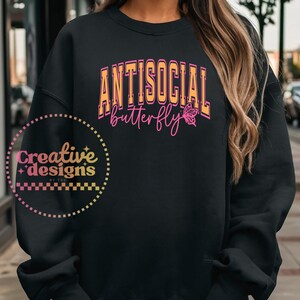 Antisocial Butterfly SVG PNG, Antisocial Svg Png, Butterfly Svg Png, Anxiety Svg, Mental Health Svg, Self Care Svg, Self Love Svg, Mom Svg image 5
