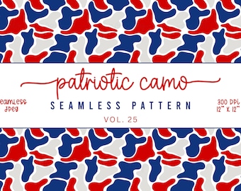 Red White and Blue Camo Seamless Pattern, Patriotic Camo, Old School, Camouflage Wallpapers, Camo Sublimation Pattern, USA Camo Pattern