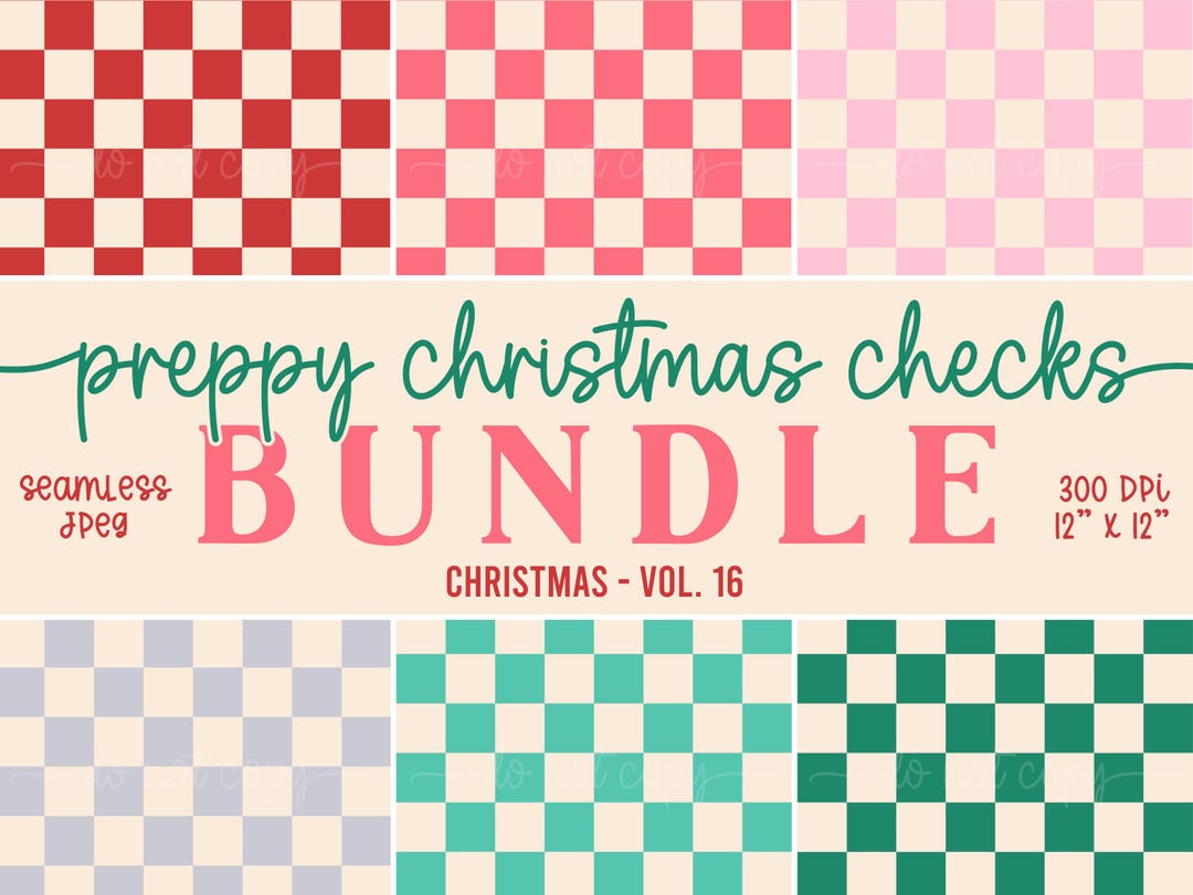 Preppy Checkered Pattern Preppy Christmas Checks Seamless Pattern Bundle | Checkerboard ...