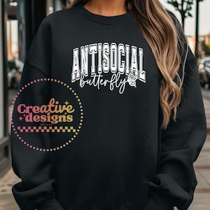 Antisocial Butterfly SVG PNG, Antisocial Svg Png, Butterfly Svg Png, Anxiety Svg, Mental Health Svg, Self Care Svg, Self Love Svg, Mom Svg image 3