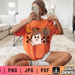 Need Ride to Salem SVG PNG PDF, Funny Ghost Svg Png, Checkered Svg Png, Witch Hat Svg Png, Hitchhiker Svg Png, Funny Halloween Svg Png