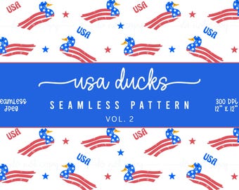 USA Ducks Seamless Pattern | Patriotic Patterns | American Flag | 4th of July Wallpapers | Stars | Sublimation Pattern | Digital Download