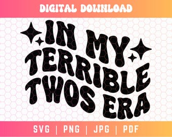 En mi terrible era de dos años SVG PNG, camisa de 2o cumpleaños Svg Png, texto ondulado retro Svg Png, segundo cumpleaños Svg Png, 2 años de edad Svg, niño pequeño Svg