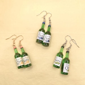 Mini Soju Ohrringe // Alkoholische Ohrringe // Jinro Chamisul Stil Edelstahl Ohrhänger // Niedliche Mini Drink Ohrringe Accessoire