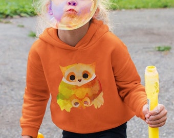 Owlet Kid's Fleece Hoodie / Owl Illustration Toddler Pullover Hoodie, Cute Winter Hoodie, Gift for Boy, Gift for Girl