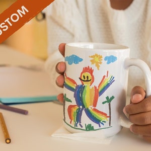 Kid&#39;s Drawing Custom Mug | Personalized Mug from Kids Artwork, Gift for Dad, Gift for Mom, Gift for Grandma & Grandpa