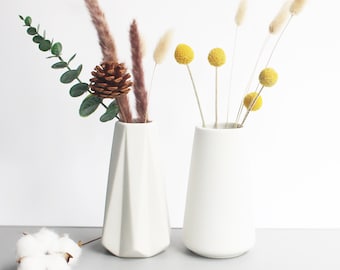 2 vases en céramique blanche de style, vase décoratif simple et moderne pour fleurs séchées, décoration intérieure, mariage, pendaison de crémaillère