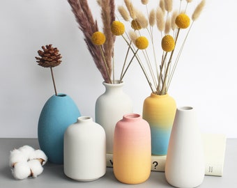 Ceramic Vases for Flowers- Unique Home Decoration | Vintage Style Ceramic Bud Vases | Boho | Small White Vase for Dried Flower | Wedding