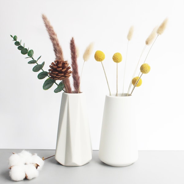 2 vases en céramique blanche de style, vase décoratif simple et moderne pour fleurs séchées, décoration intérieure, mariage, pendaison de crémaillère