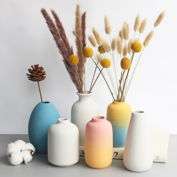 Ceramic Vases for Flowers- Unique Home Decoration | Vintage Style Ceramic Bud Vases | Boho | Small White Vase for Dried Flower | Wedding