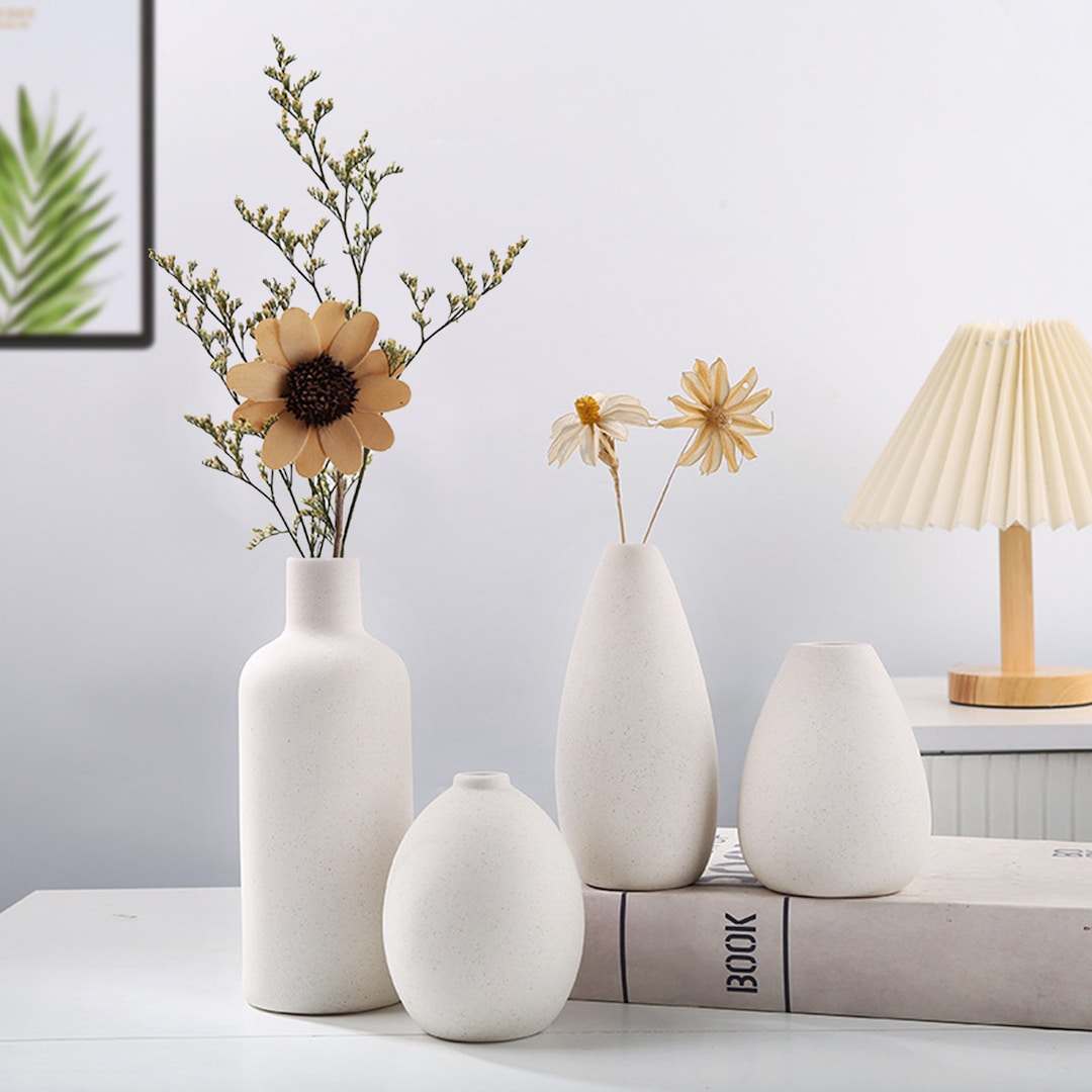 Ceramic Modern Farmhouse Vase, Neutral Small for Table, Living Room ...