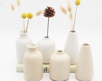 Petits vases blancs en céramique pour fleurs, décoration d'intérieur unique, vases bourgeons, vases bohèmes pour décoration de mariage de fleurs séchées
