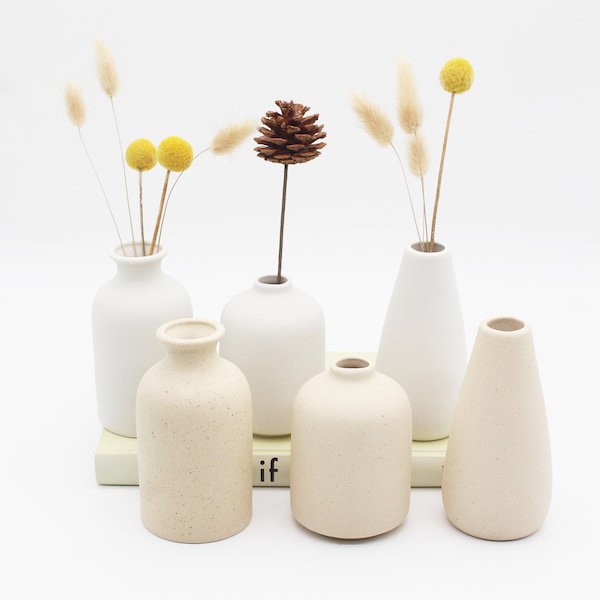 Kleine weiße Vase Keramikvasen für Blumen Einzigartiges Wohndekor, Bud Vasen Boho Vasen für Trockenblumen Hochzeitsdekoration