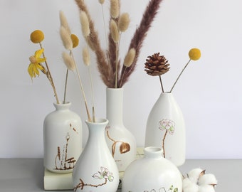 Ceramic Vases for Flowers - Wedding Table Decor| Small White Vase for Dried Flower | Ceramic Bud Vases | Boho | Unique Home Decoration