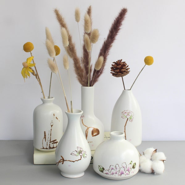 Ceramic Vases for Flowers - Wedding Table Decor| Small White Vase for Dried Flower | Ceramic Bud Vases | Boho | Unique Home Decoration