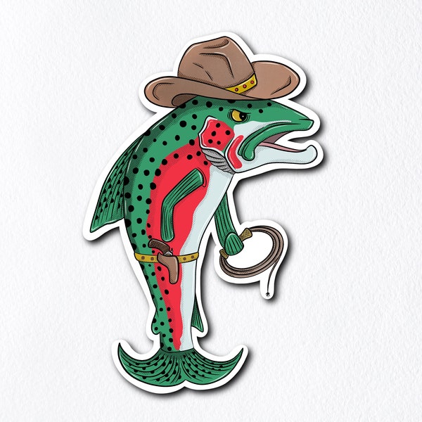 Cowboy Rainbow Trout Fly Fishing Sticker
