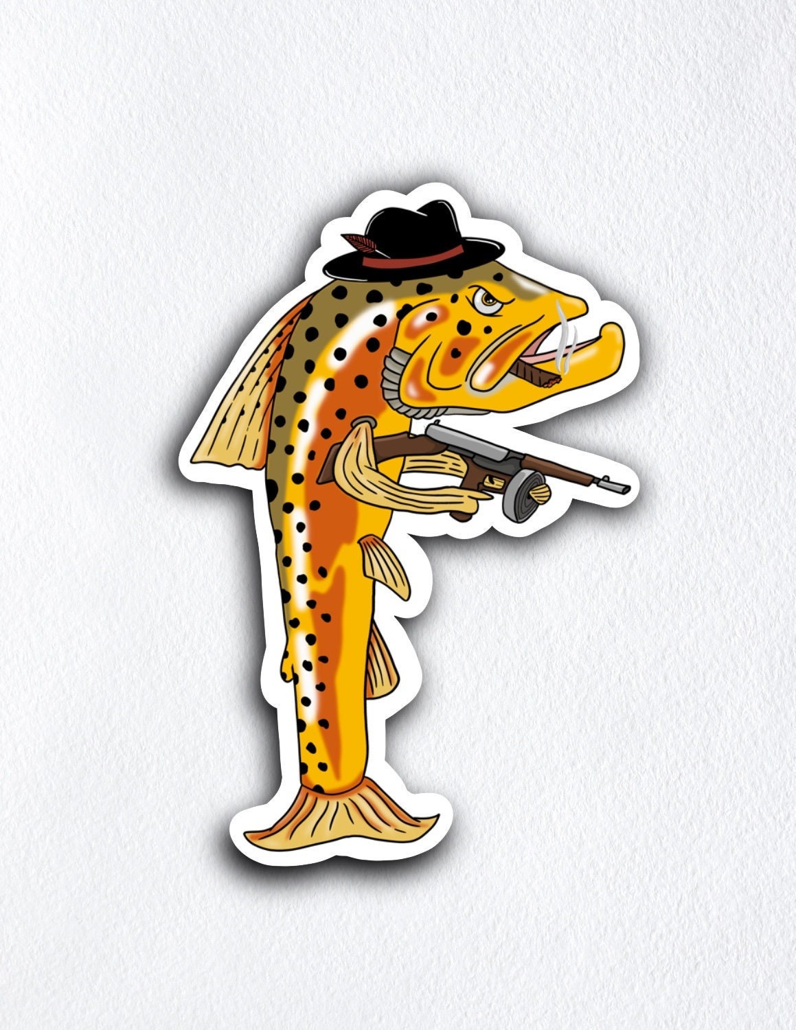 Gangster Brown Trout Fishing Sticker 