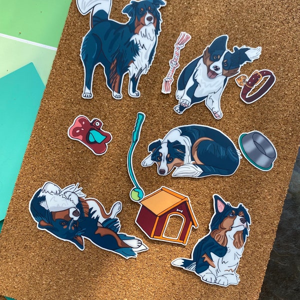 Black Tricolour Australian Shepherd Sticker Set | Dog Stickers | Cute | Vinyl Stickers | Waterproof | UV resistant