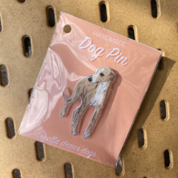 Handmade Dog Pin | Whippet/Greyhound – Brindle