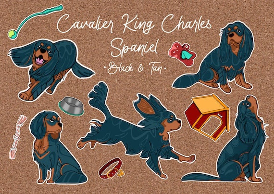 Black & Tan Cavalier King Charles Spaniel Sticker Set Dog Stickers Cute ...