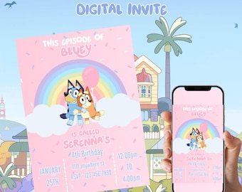 Blue Dog pastel invite Blue Dog Invitation Template, Birthday Digital Invite, Bday Party Invitations | Fast delivery time |