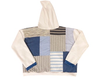 Upcycled Blue Patchwork Hoodie