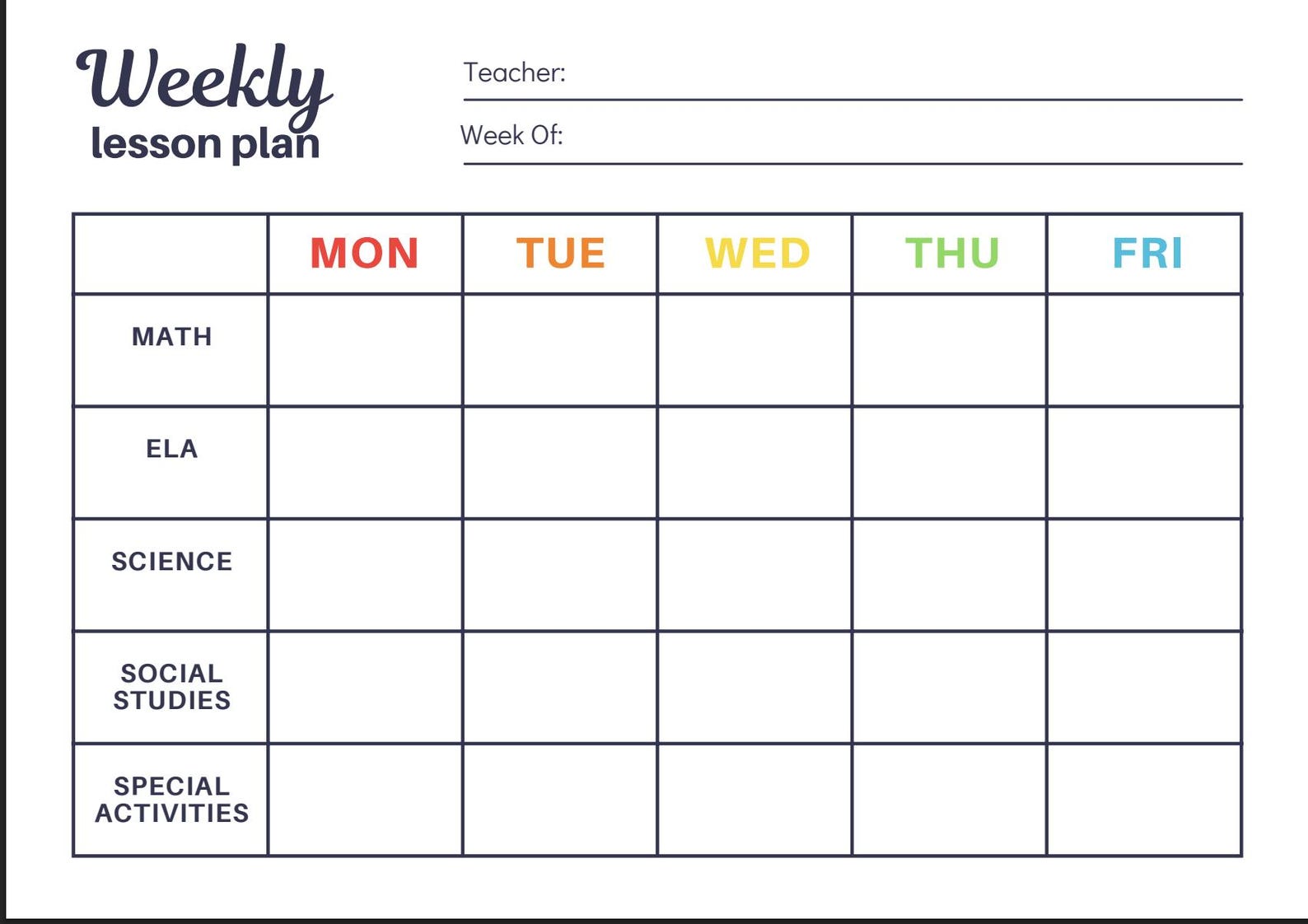 Printable Weekly Lesson Plan Template | Teacher Planner PDF | Classroom ...