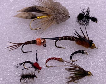 Hand-Tied Trout Flies Kit, Nymphs and Drys, 24 Pack