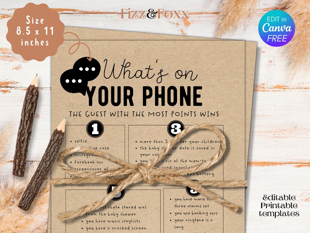Baby Shower Game Whats on Your Phone Baby Shower Game Etsy