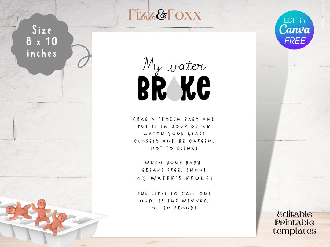 My Water Broke Baby Game, My Water Broke Game Sign Printable, Baby ...