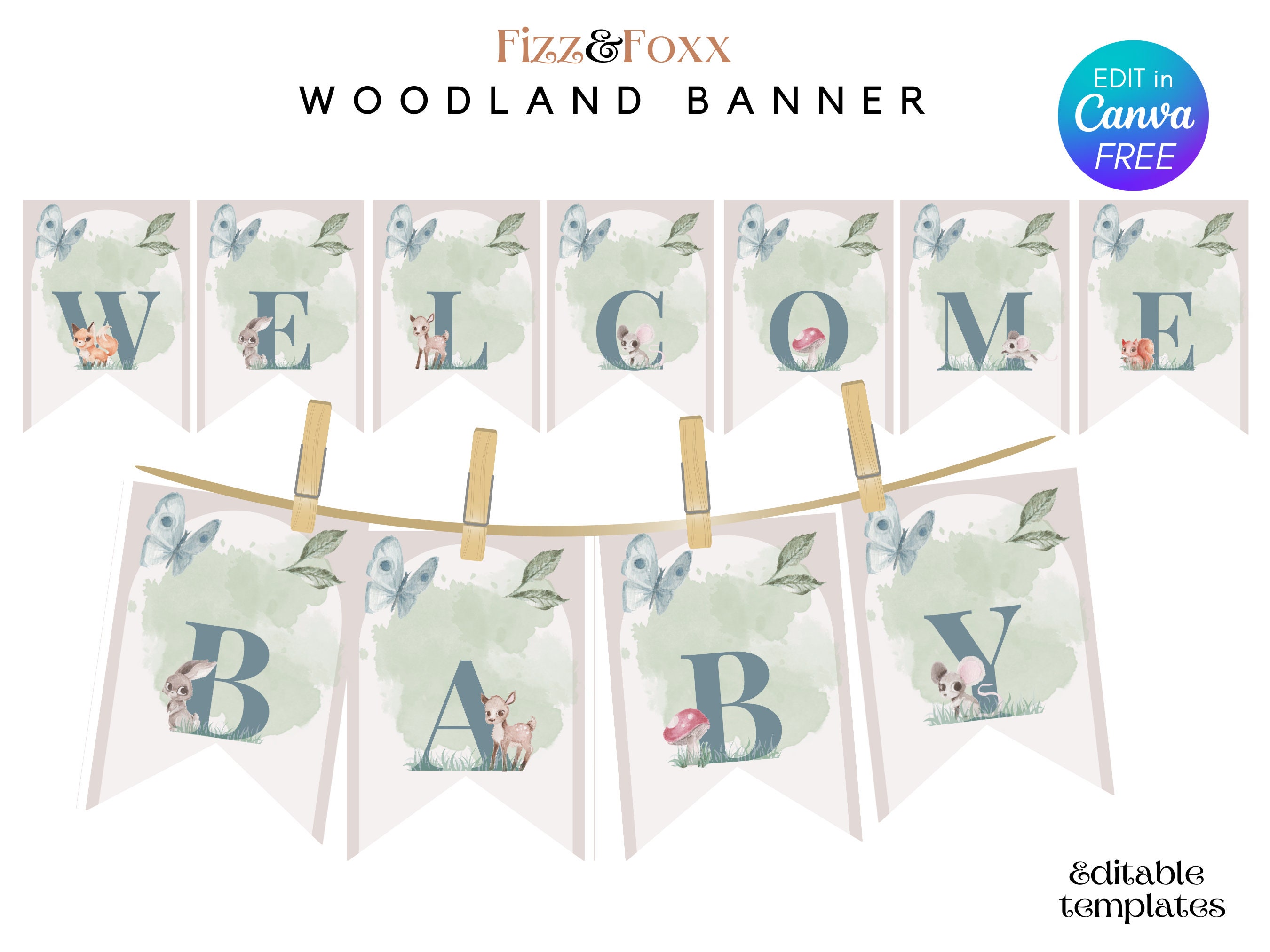 Printable woodland creatures banner Woodland baby shower bunting woodland animals banner woodland baby shower garland