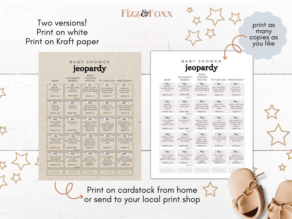 Baby Shower Jeopardy Game CANVA TEMPLATE Icebreaker Activity, Printable Trivia Quiz, Modern and