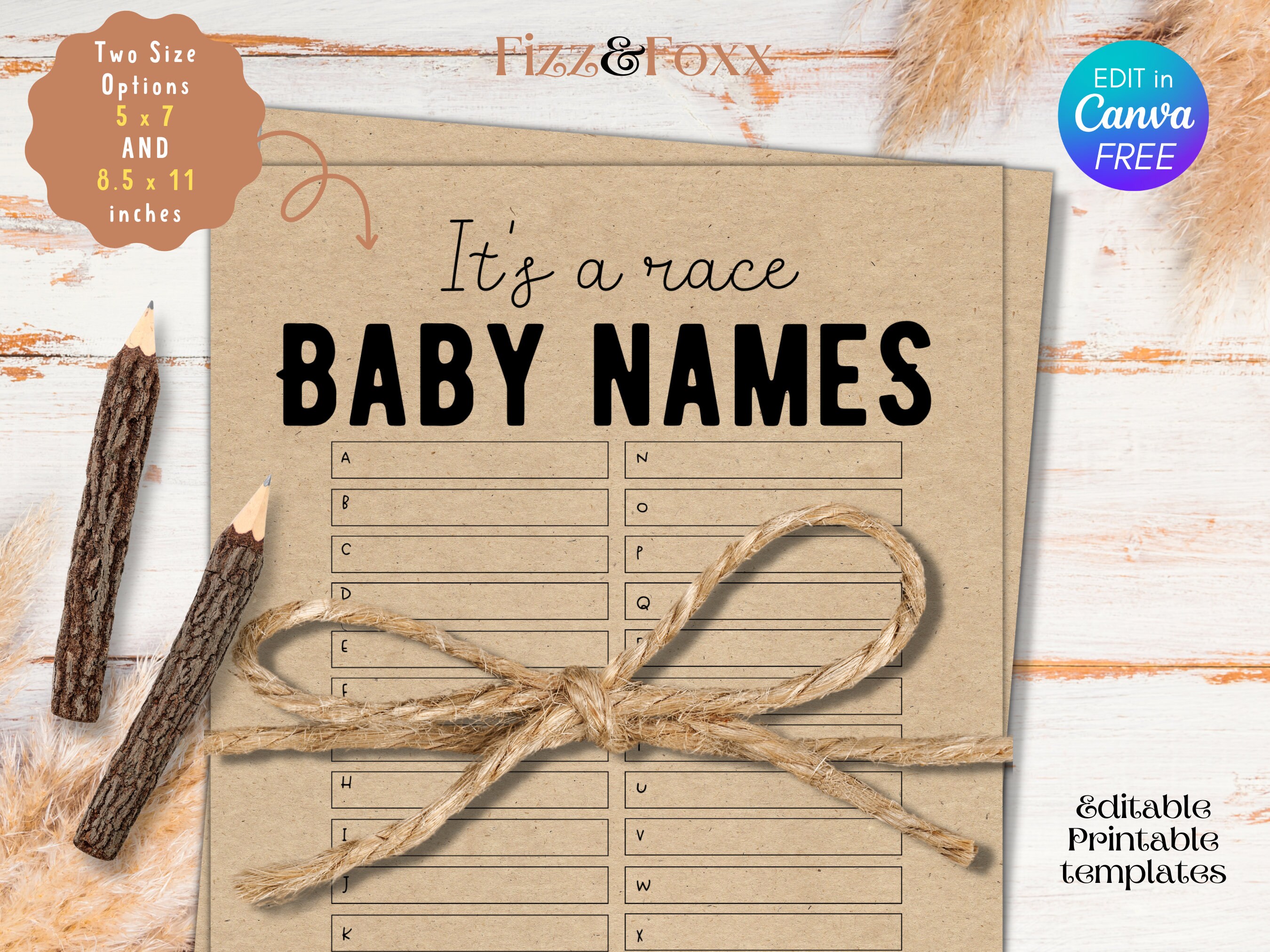 Printable Baby Shower Game a to Z Baby Name Game A-z - Etsy