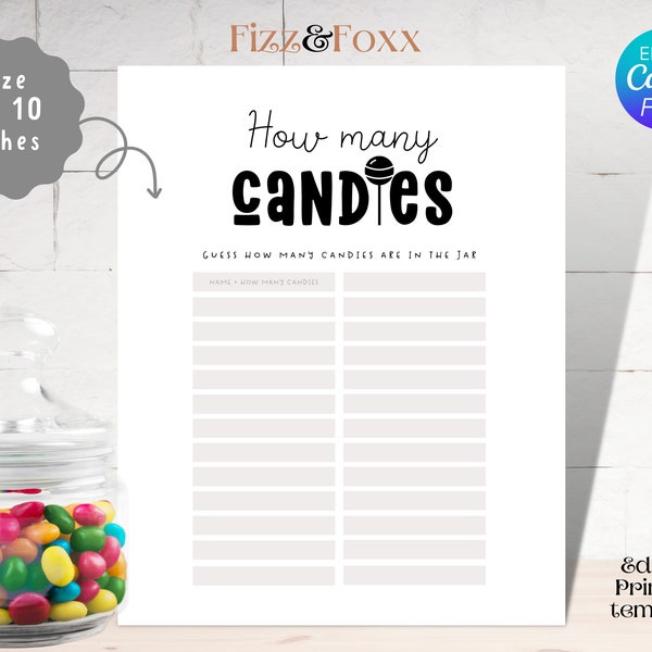 Guess how many candies in the jar baby shower printable game, Guessing candy sign, Minimalist baby shower games, Editable Canva