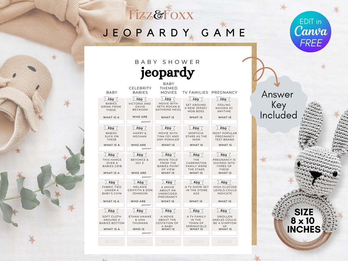 Jeopardy Baby Shower Game Printable, Baby Shower Jeopardy Sheet, Baby