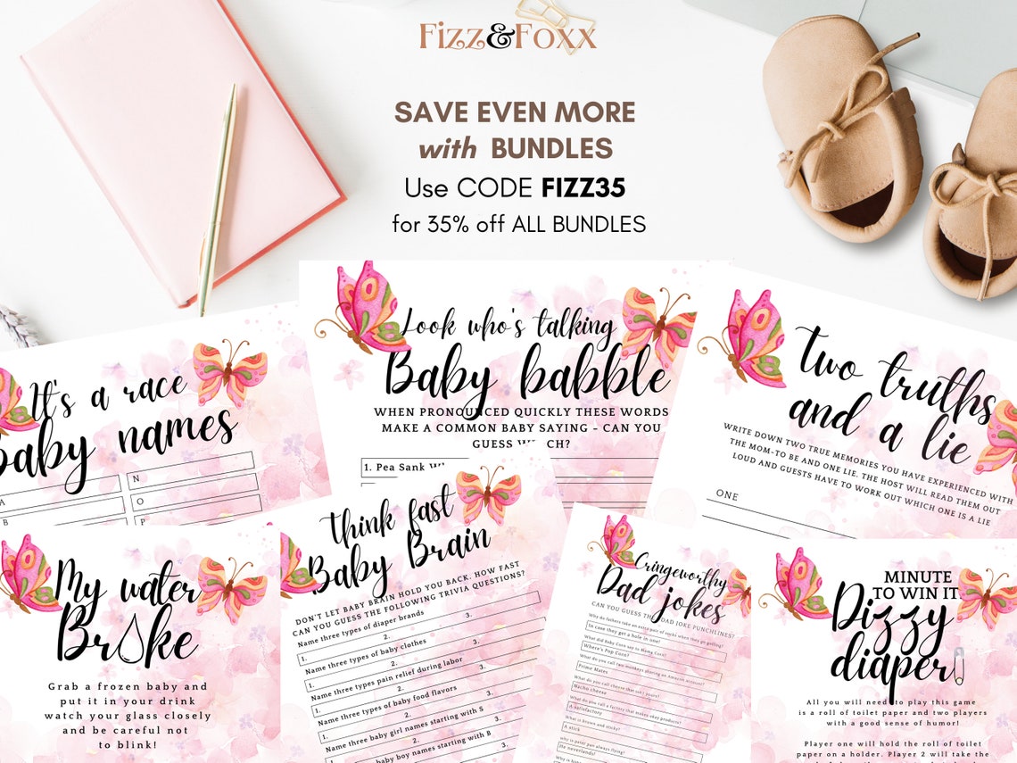 60 PRINTABLE Butterfly Baby Shower Games Bundle EDITABLE Pink - Etsy
