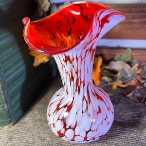 Vintage Glass Vase, Red & White Stripes