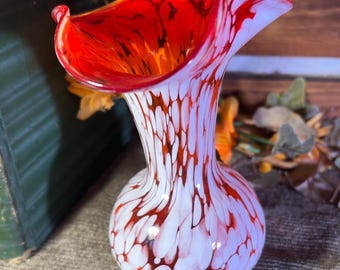 Vintage Glass Vase, Red & White Stripes