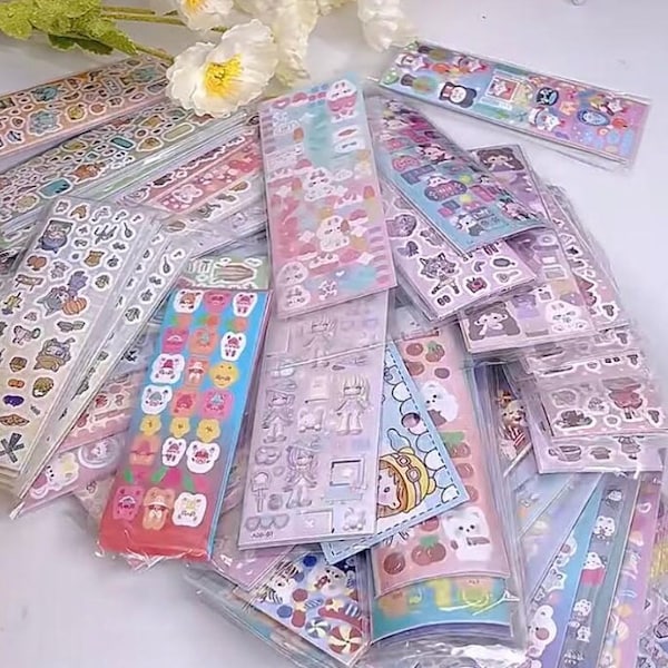 Cute Korean Stickers, Cute Bear Stickers, Holographic, Polco, Bullet journal,Phone case deco, Sticker Pack, Kawaii Assorted Stickers,