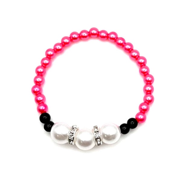 12 mm Blanco - 6 mm Rosa Azul/Rosa Verde/Azul Rosa Melocotón/Rosa Púrpura/Verde Rojo Perla con Espaciador de Plata Pulsera Elástica de 7”