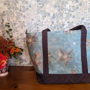 Handtasche für alle Gelegenheiten zum Einkaufen. Tasche, Strandtasche, Seegrün und braun, Seestern, maritimes Thema. Geschenk für Sie. Weihnachtsgeschenk.