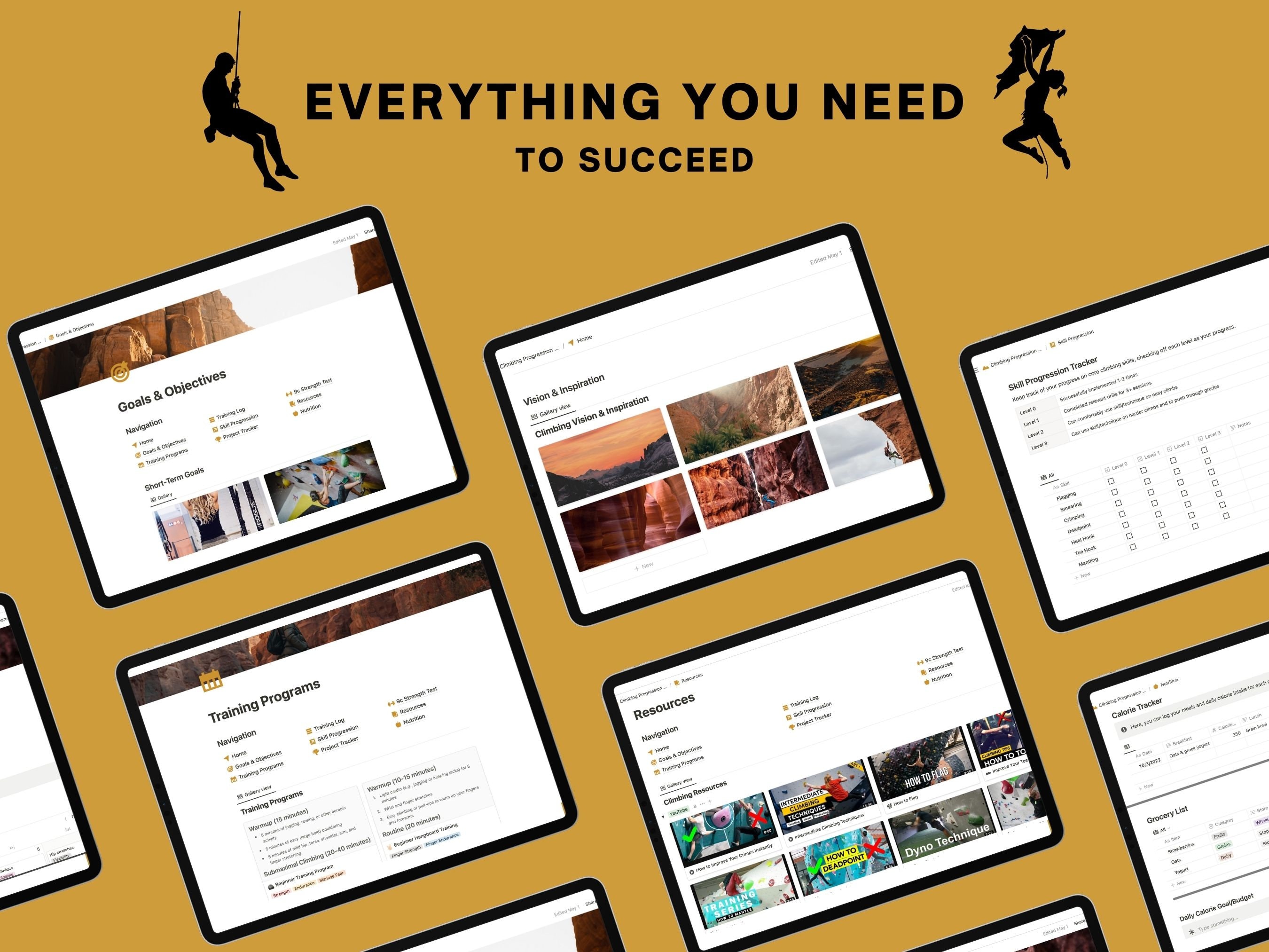 Climbing Progression Planner Notion Template Rock Climbing & Bouldering